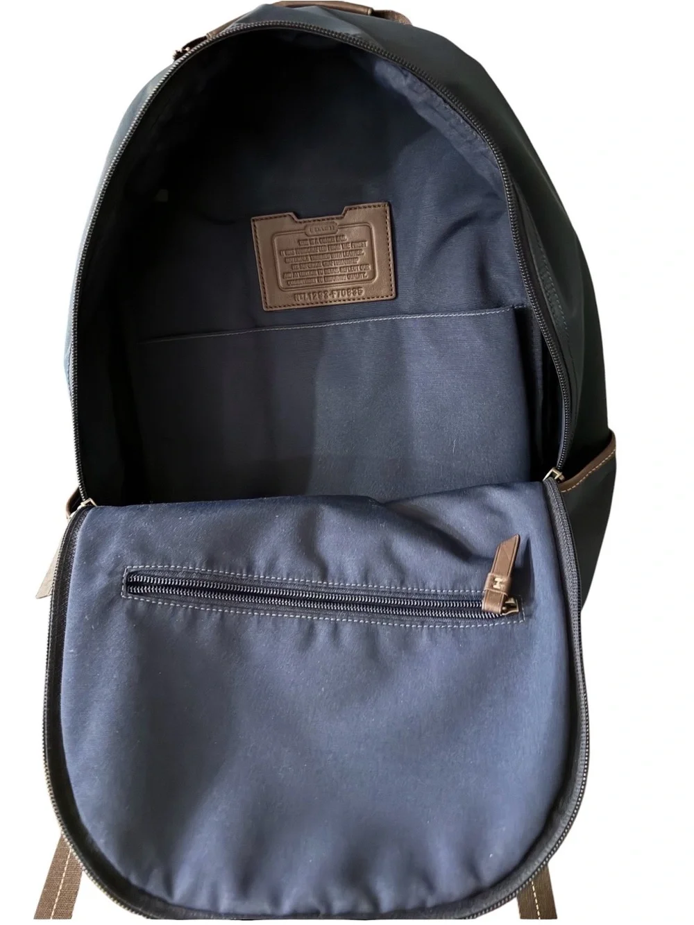 Coach Red and Navy Men's Backpack with Brown Leather Trim